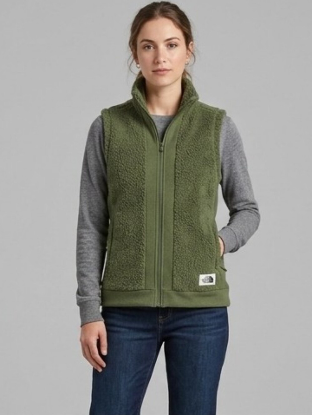 The North Face Olive Green Sherpa Fleece Vest - Womens